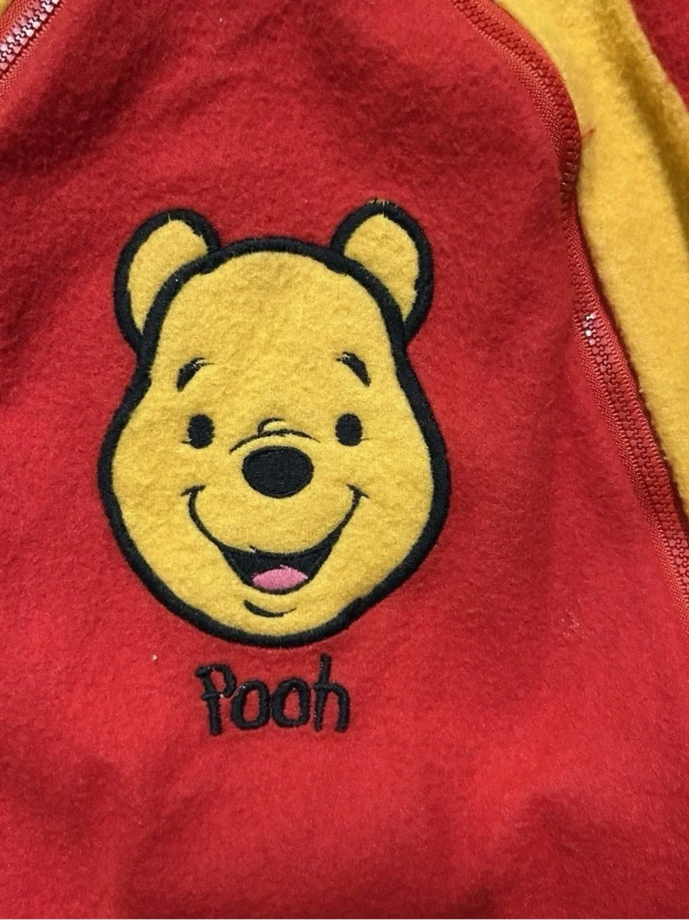 Vintage Pooh Yellow Red Fleece Bunting One Piece Size 0-6 Months